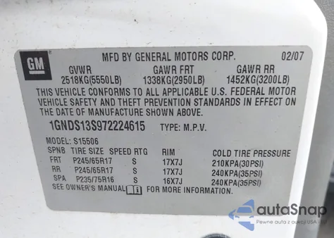 2007 Chevrolet Trailblazer z USA, uszkodzony, nr VIN 1GNDS13S972224615